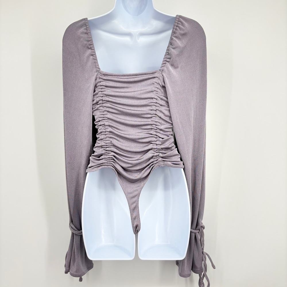 Intimately‎ Free People Meant To Be Ruched Bodysuit Women M Mauve Square Neck - Picture 7 of 14